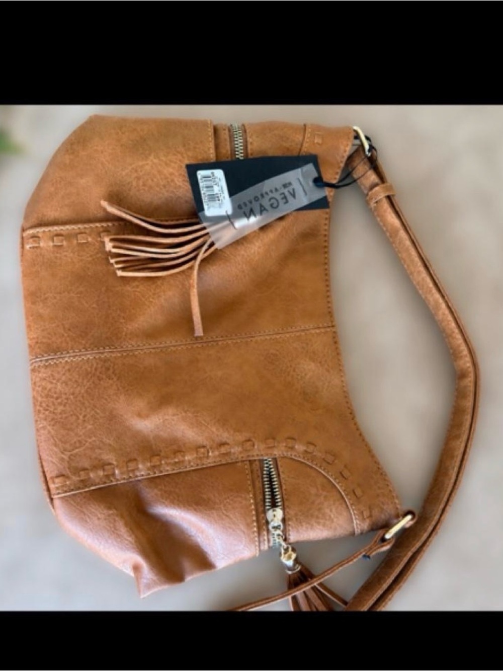 Source Unknown Tan Hobo Shoulder Bag with Tassel Accent